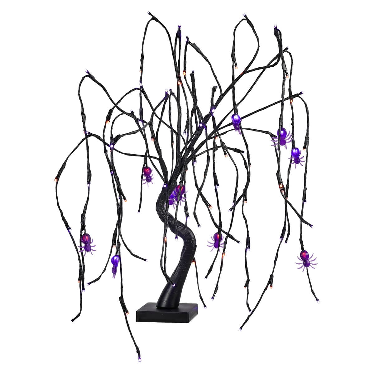 Purple & Orange Lighted Black Tabletop Spider Tree - Halloween